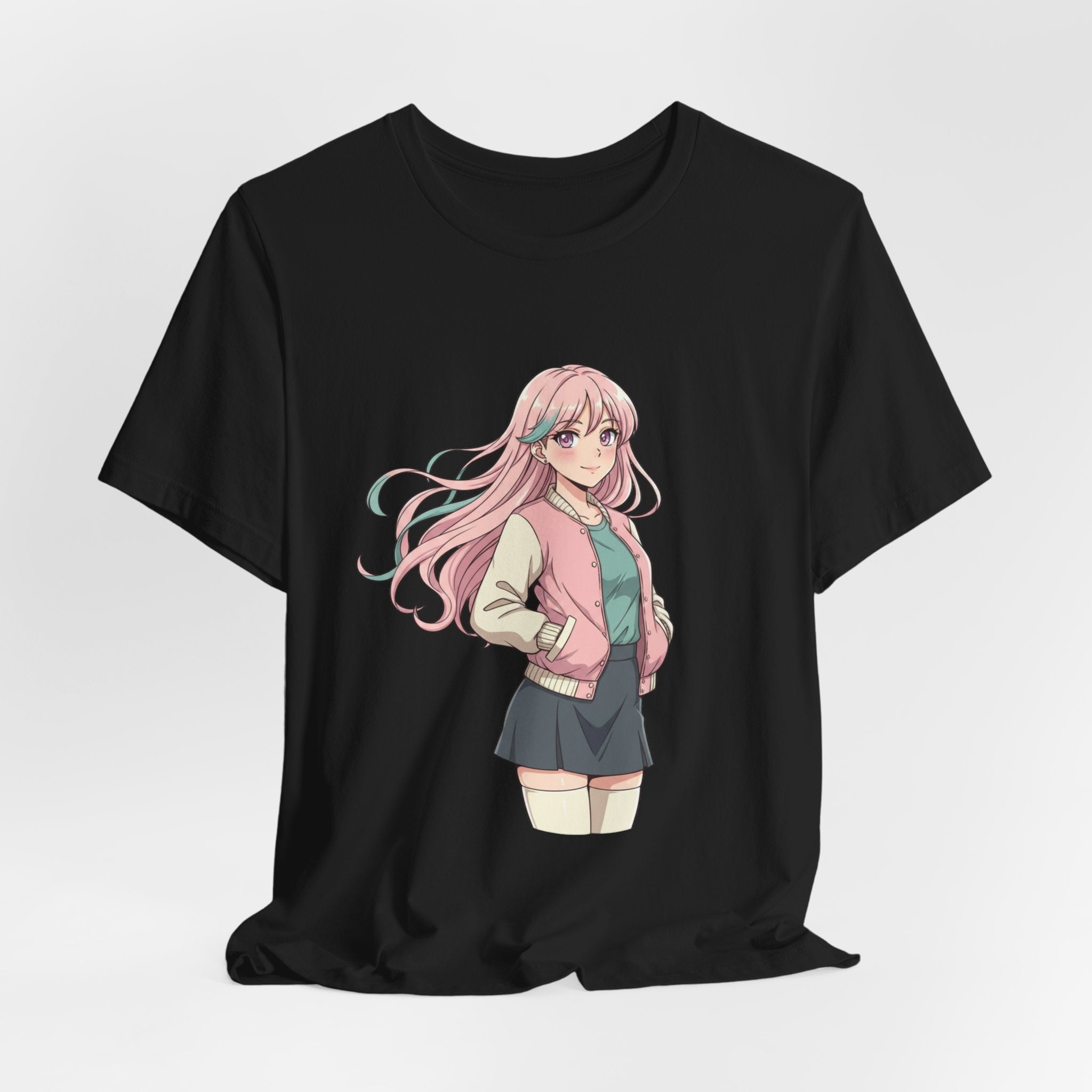 Anime Girl Graphic Tee — Pink-Haired Schoolgirl Illustration T-Shirt