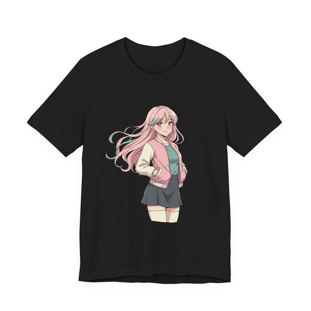 Anime Girl Graphic Tee — Pink-Haired Schoolgirl Illustration T-Shirt