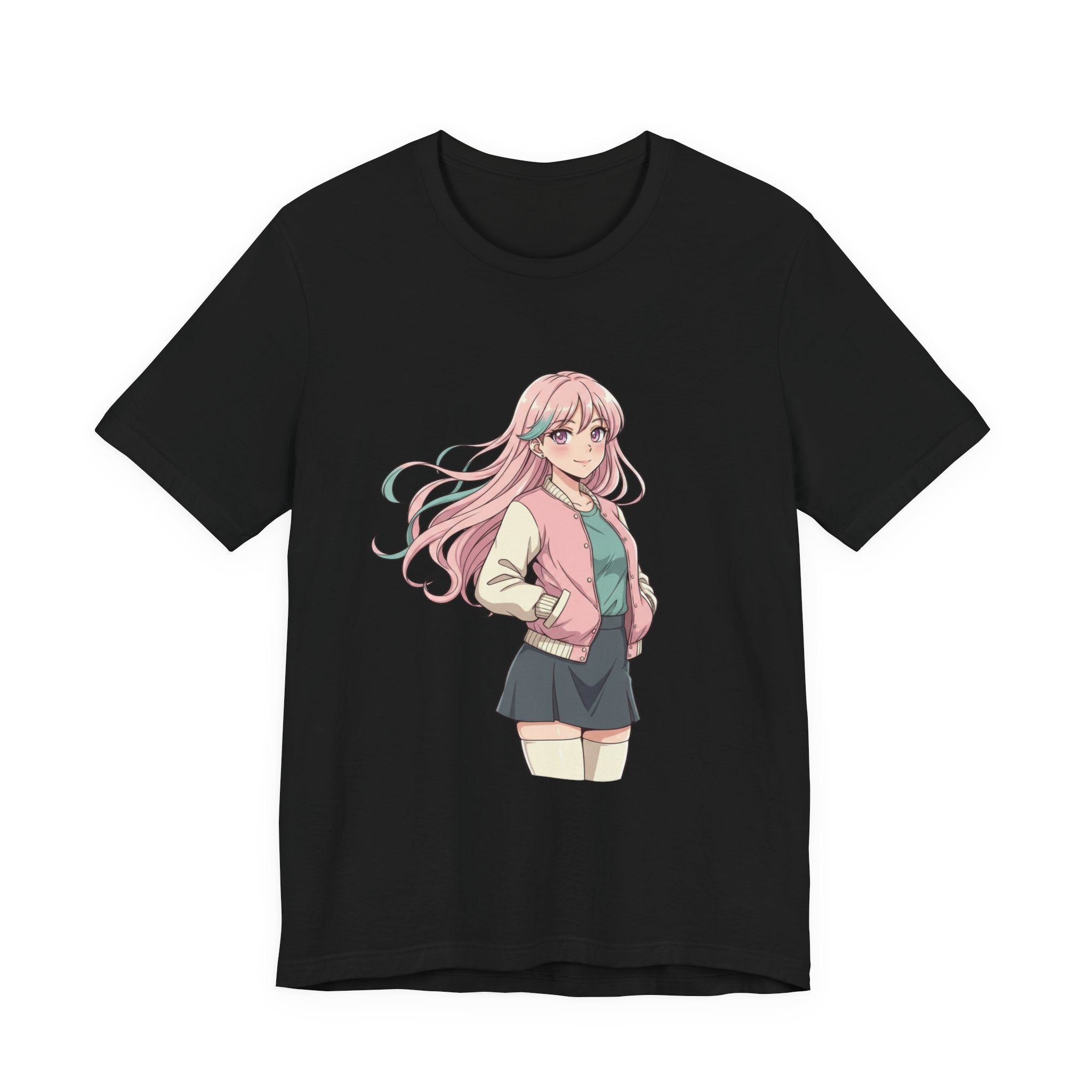 Anime Girl Graphic Tee — Pink-Haired Schoolgirl Illustration T-Shirt