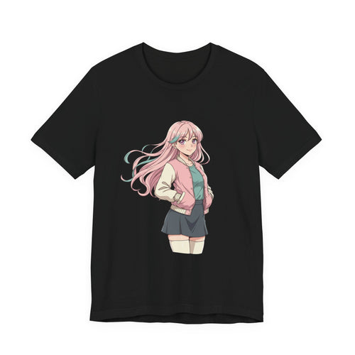 Anime Girl Graphic Tee — Pink-Haired Schoolgirl Illustration T-Shirt