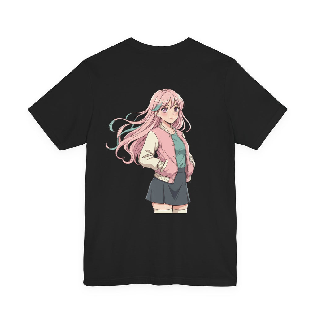 Anime Girl Graphic Tee — Pink-Haired Schoolgirl Illustration T-Shirt