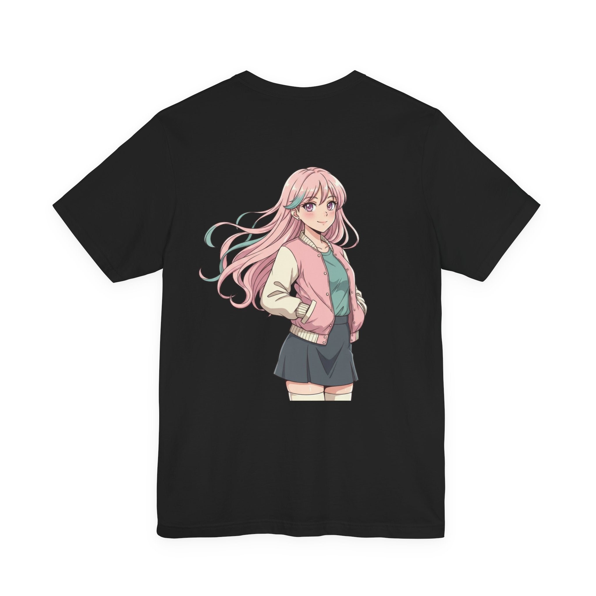 Anime Girl Graphic Tee — Pink-Haired Schoolgirl Illustration T-Shirt