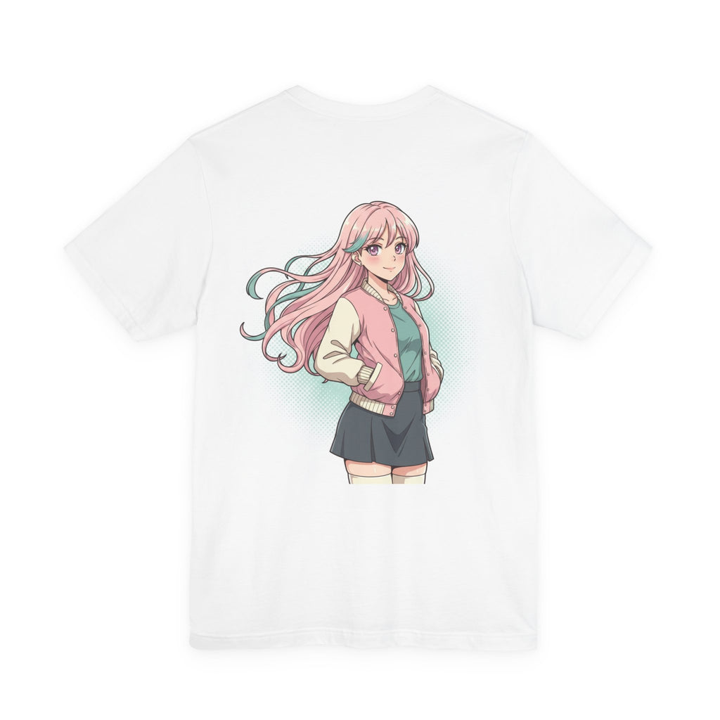 Anime Girl Graphic Tee — Pink-Haired Schoolgirl Illustration T-Shirt