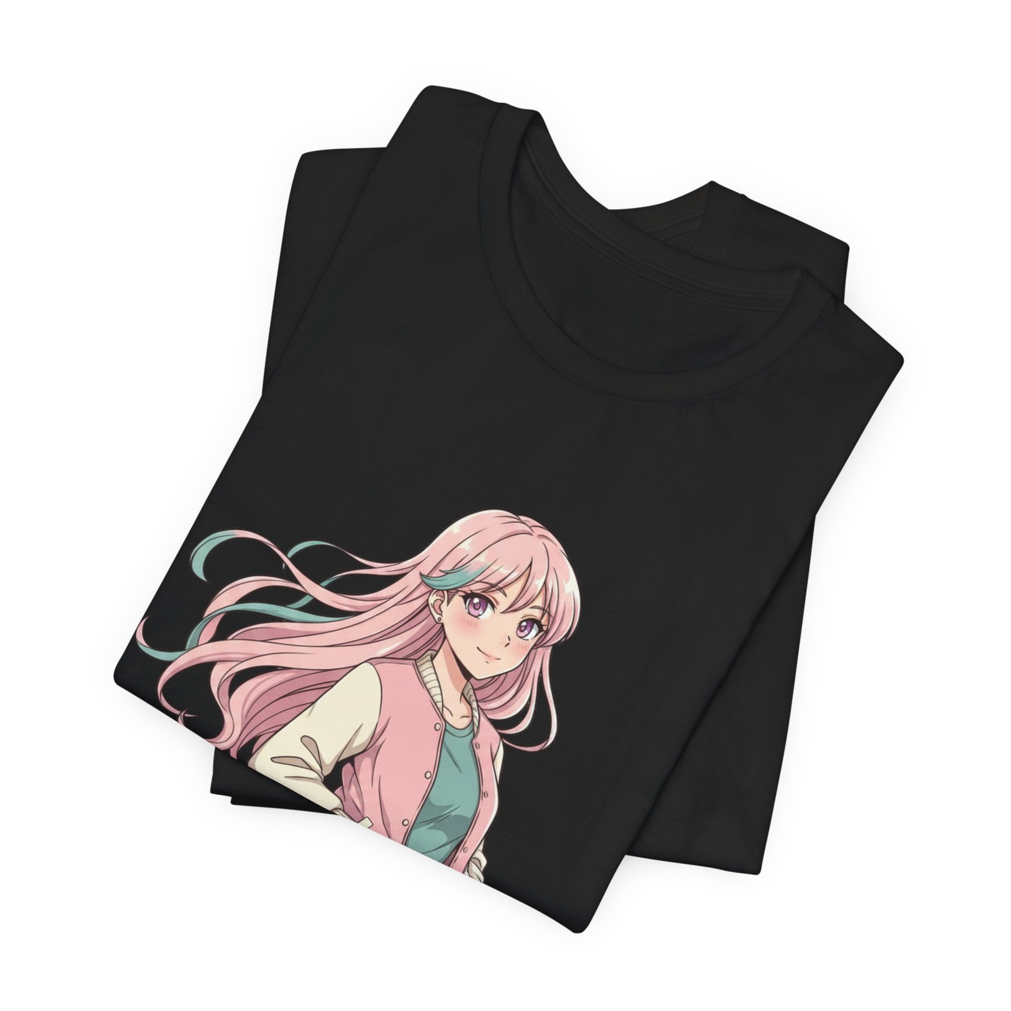 Anime Girl Graphic Tee — Pink-Haired Schoolgirl Illustration T-Shirt