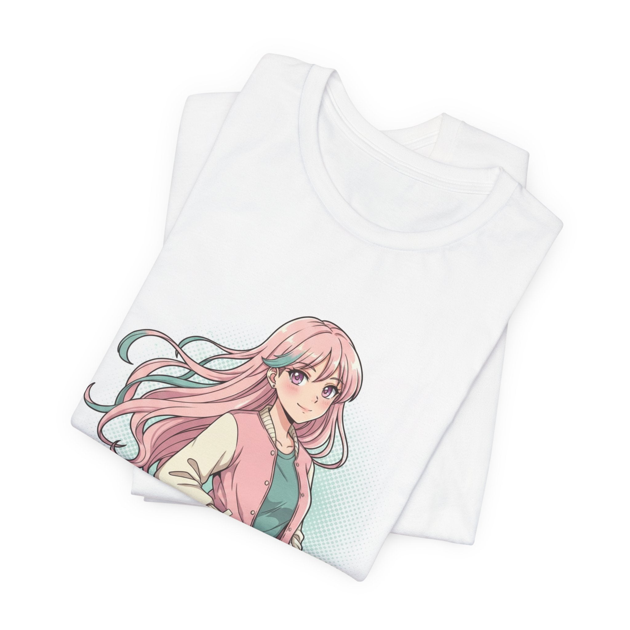 Anime Girl Graphic Tee — Pink-Haired Schoolgirl Illustration T-Shirt